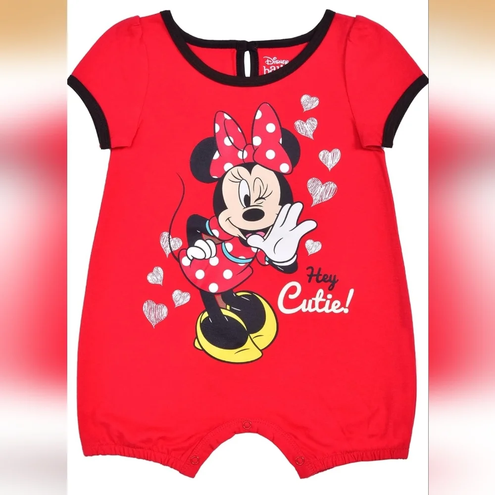 Disney | Baby Girls' Minnie Mouse 3-Pack Romper Set + 2-Piece Outfit Bundle